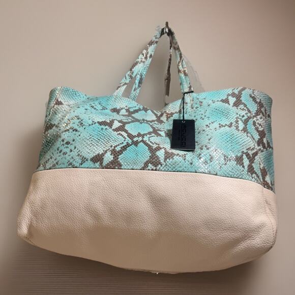 NEW IACUCCI Made in Italy Turquoise Python Print Leather Tote Bag - Picture 6 of 12